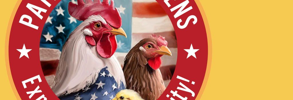 Closeup of the Patriotic Chickens seal